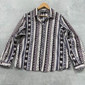 Tapestry Shirt Womens XL Floral Long Sleeve Roll Tab USA Made Western 90s Floral